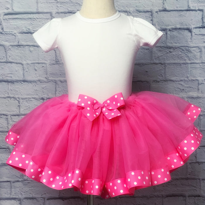 Hot Pink Tutu / Hot Pink Polka Dot Ribbon Trim & Bow