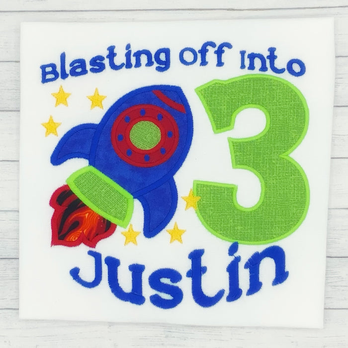 Boys Birthday Blast Off Rocket Shirt (age 1-9)