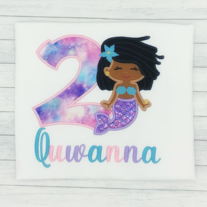 Mermaid w/ Locs - Girls Birthday Shirt (age 1-9)