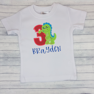 Boys Birthday Dinosaur Shirt w/ Bitten Number (age 1-9)