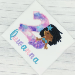 Mermaid w/ Locs - Girls Birthday Shirt (age 1-9)