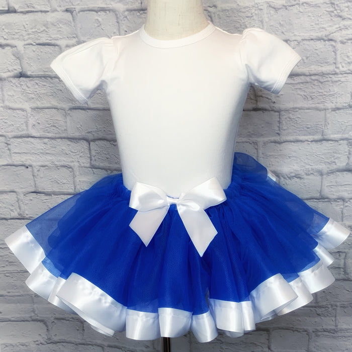 Royal Blue Tutu / White Ribbon Trim & Bow