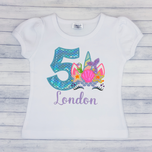Unicorn Mermaid Girls Birthday Shirt (age 1-9)