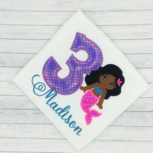 Mermaid w/ Straight  Hair - Girls Birthday Shirt (age 1-9)