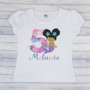 Mermaid w/ Ponytails - Girls Birthday Shirt (age 1-9)