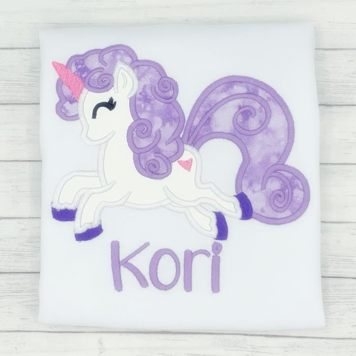 Unicorn Name Shirt w/ Purple Glitter Hair