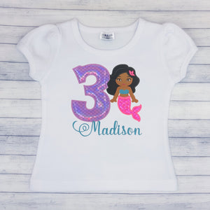 Mermaid w/ Straight  Hair - Girls Birthday Shirt (age 1-9)