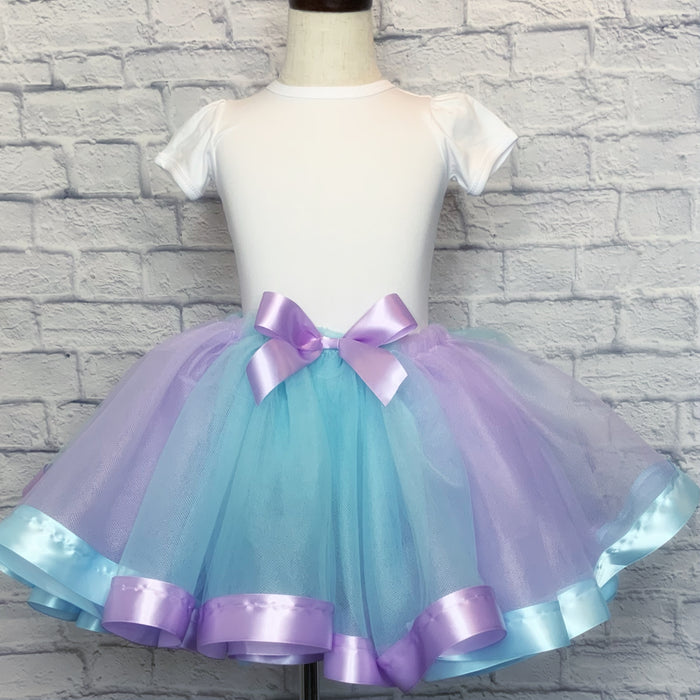 Lavender & Light Blue Tutu / Lavender & Light Blue Mixed Ribbon Trim w/ Lavender Bow