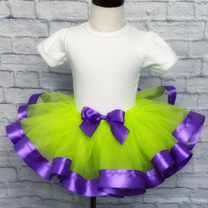 Apple Green Tutu / Purple Ribbon Trim & Bow