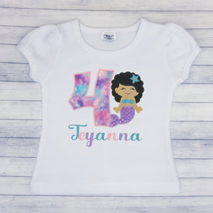 Mermaid w/ Curly Hair - Girls Birthday Shirt (age 1-9)