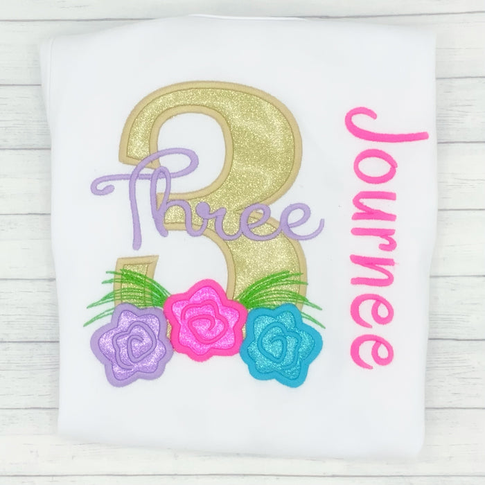 Girls Birthday Shirt w/ Flowers (age 1-9)