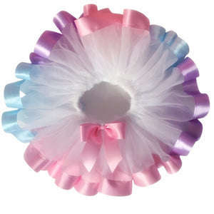 White Tutu / Lavender, Light Blue & Paris Pink Ribbon Trim
