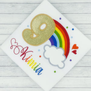 Rainbow Number Girls Birthday Shirt - Gold (age 1-9)
