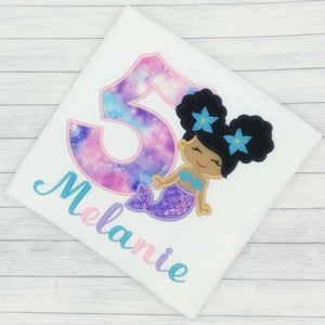 Mermaid w/ Ponytails - Girls Birthday Shirt (age 1-9)