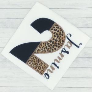 Girls Birthday Black / Leopard Print Shirt (age 1-9)
