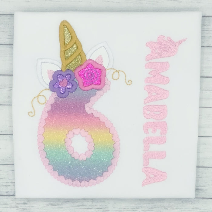 Unicorn Number Girls Birthday Shirt Pink (age 1-9)