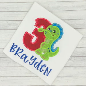 Boys Birthday Dinosaur Shirt w/ Bitten Number (age 1-9)