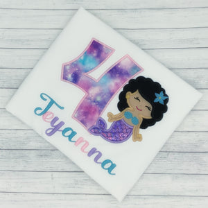 Mermaid w/ Curly Hair - Girls Birthday Shirt (age 1-9)